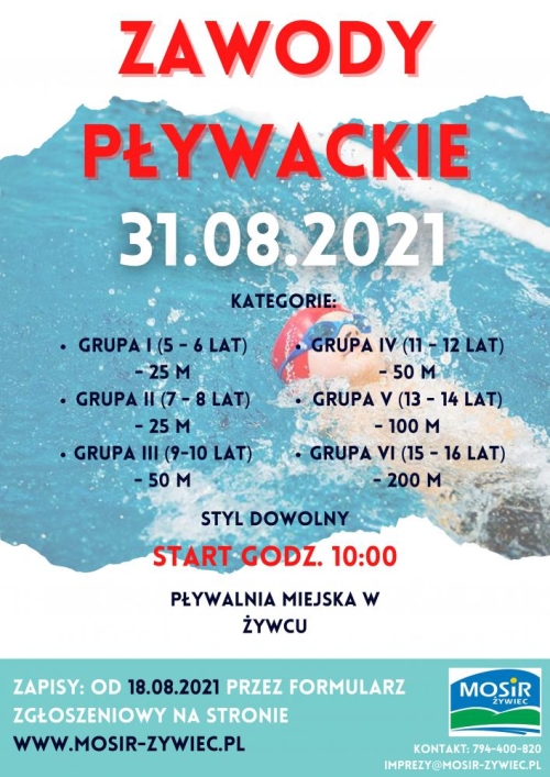 Zawody Pływackie dla dzieci 31.08.2021 r.